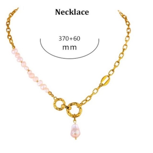 New 18K Gold Plated  Natural  Pearl Circle Link Chain Pendant Choker Necklace - Picture 10 of 14